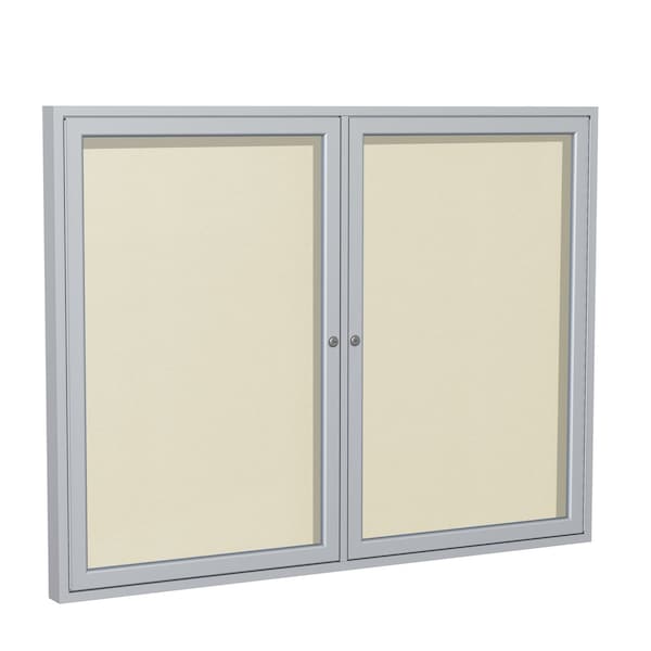 Ghent Enclosed Bulletin Board, 2 Door, Vinyl, 3 ft H x 5 ft W, Ivory PA23660VX-185 - main